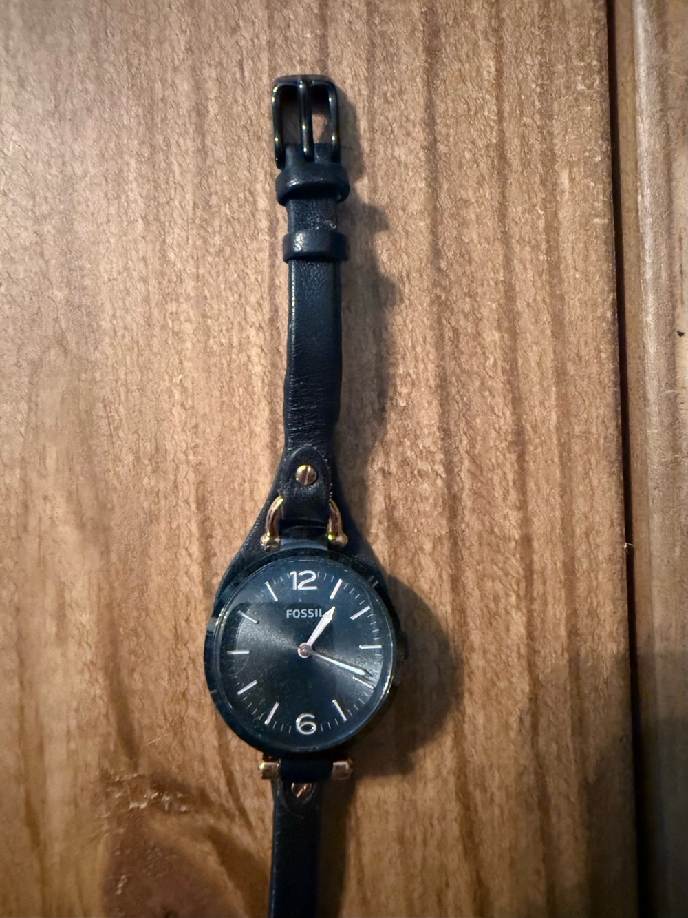 Fossil Black Leather Strap Women's Watch with Gold Accents